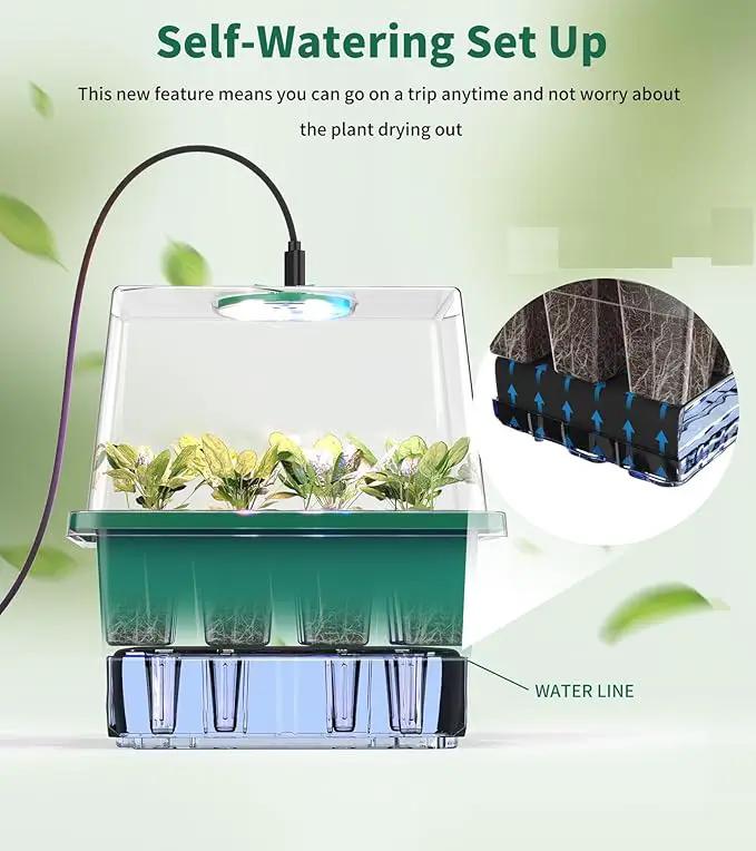 Seed Starter Tray, 60-Cells Seedling Starter Trays with Grow Light, Self-Watering Seed Germination Kit for Indoor Gardening Seed Starting (5 Pack, Green Base) by GreenHaven Gardens
