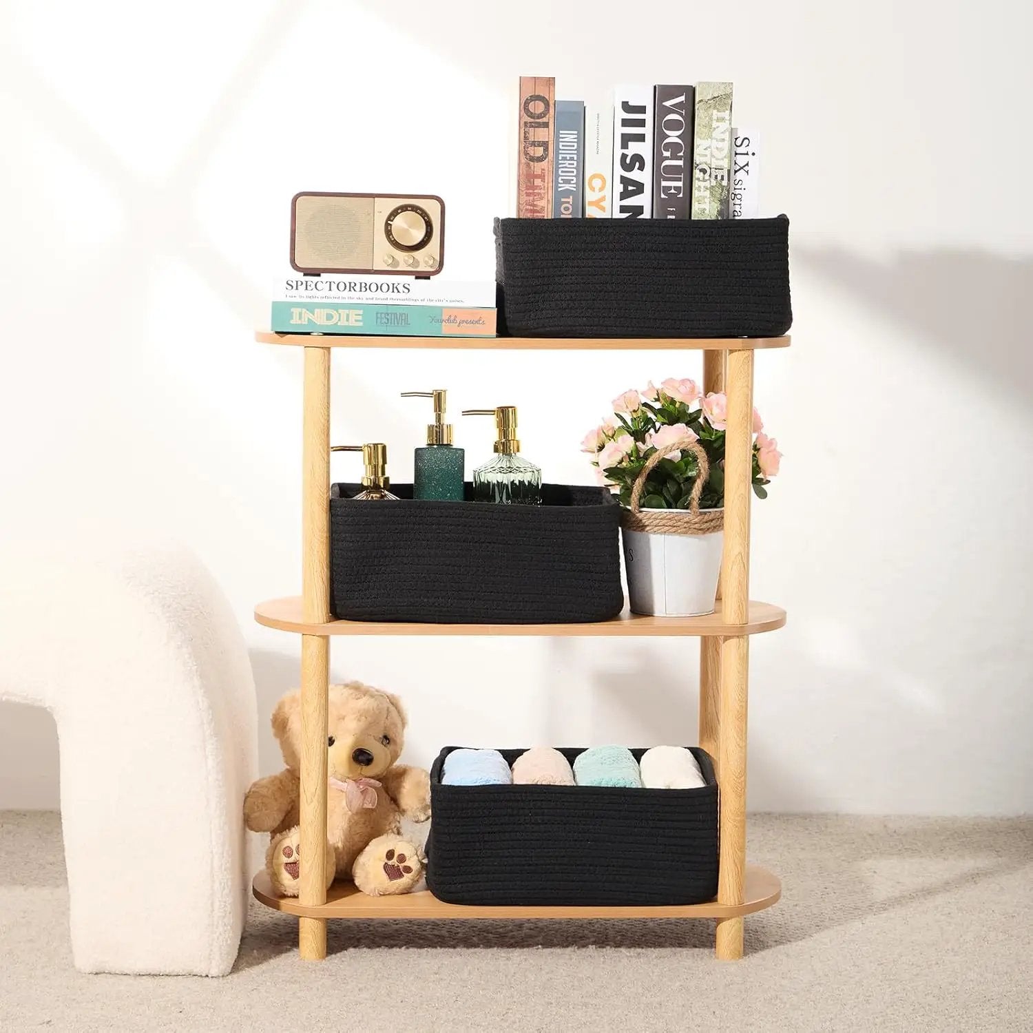 Small Storage Baskets for Organizing | Closet Organizer Bins | Shelf Toy Basket | Woven Rope Baskets | Cube Decorative Box | Shallow Basket | 13x8.5x5.1” | 3 Packs Black by GreenHaven Gardens
