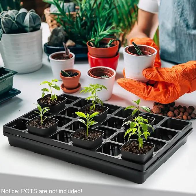 24 Cell Nursery Pots Trays (17"x11"x2") with Plastic Flat Seed Starter Trays, Durable Carrying Seedling Starter Tray, Reusable Planting Trays for Holding 2.7 inch Nursery Pots, 3 Sets Combo