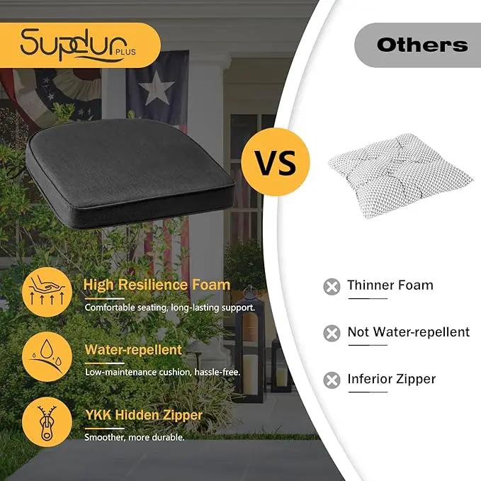 Outdoor Sunbrella Round Corner Seat Cushion, 17"x16"x2", Set of 4, Non Slip Seat Cushion Pads with Removable Cover for Patio Furniture, Garden Yard Lawn, Spectrum Carbon by GreenHaven Gardens