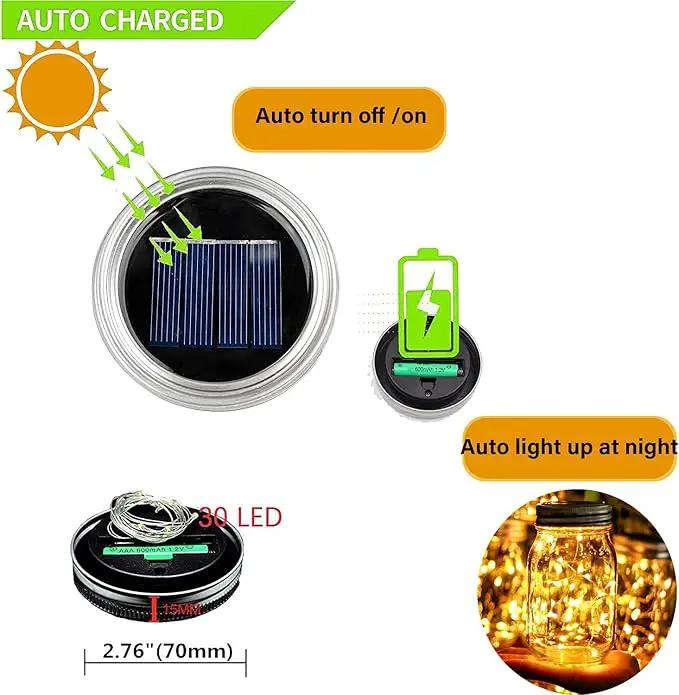 Solar Mason Jar Lights Lids, 8 Pack 30 Led Fairy Lights(Jars Not Included), Outdoor Hanging Mason Jar Solar Lights, Fairy in a Jar Solar Firefly Lights for Patio Garden Table Decor by GreenHaven Gardens