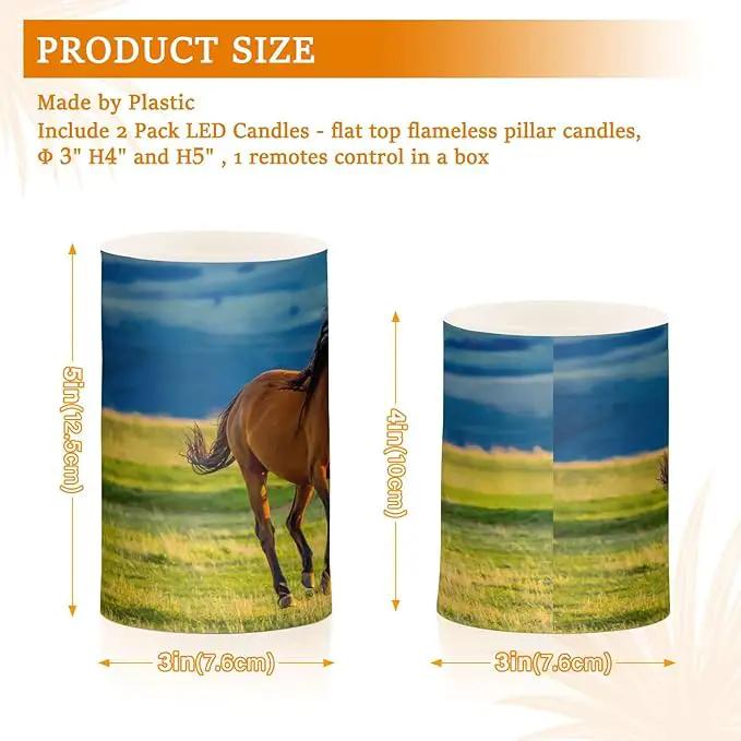 Flickering Flameless Candles, Beautiful Horses Summer Field LED Candles with Remote Timer, Set of 2 Battery Operated Candle for Valentine Wedding Birthday by GreenHaven Gardens