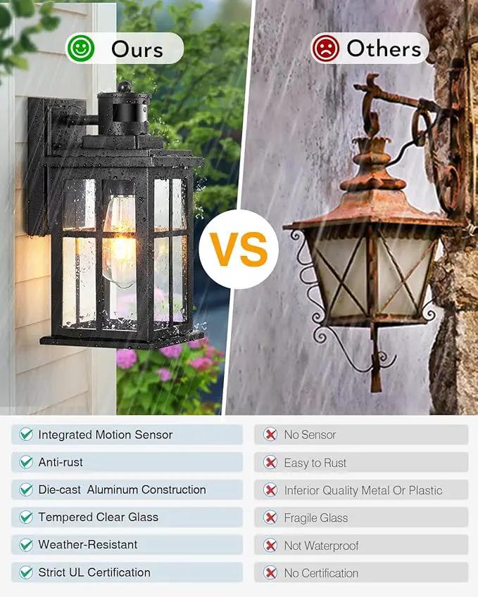 Motion Sensor Outdoor Light, Black Porch Light Dusk to Dawn, Waterproof Outdoor Motion Sensor Light, Anti-Rust Outside Lights for House, Garage, Doorway, Porch, 100% Aluminum by GreenHaven Gardens