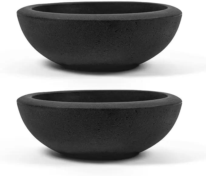 ARBORA 21" Santorini Bowl 2-Pack with Classic Black Finish - Polyresin Indoor and Outdoor Planters, Durable, Weatherproof, Lightweight, Large Plant Pots for Patio, Garden, Deck, Entryway by GreenHaven Gardens
