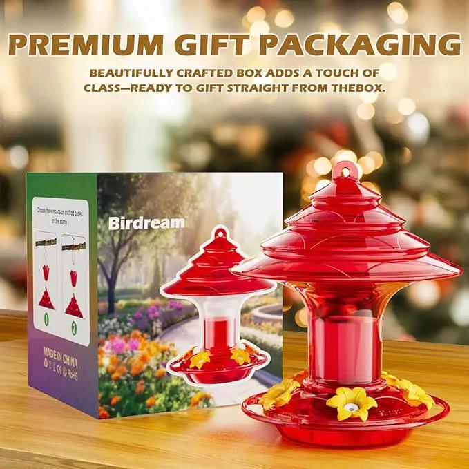 Birdream Hummingbird Feeder for Outdoors Hanging, 20oz Hummingbird Feeders with 5 Bee Guard Feeding Ports & Built-in Ant Moat Brush Leak-Proof for Outside Gifts for Women - Solid Red by GreenHaven Gardens