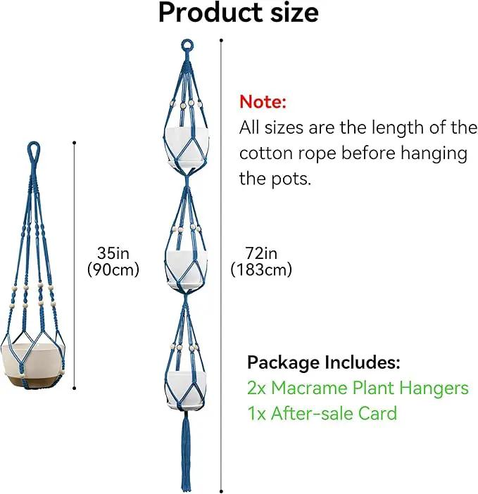 USLAI Macrame Plant Hanger Indoor Outdoor, Up to 4-15 inch Pot, Heavy 20lb Planters, Extra Long Strong Hanging Planter Basket Holder, Boho Home Decor, 35+72 Inch, Blue (POTS NOT Included) by GreenHaven Gardens