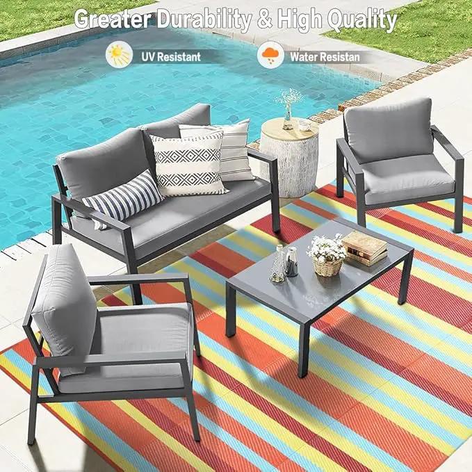 Outdoor Waterproof Rug 8'x10' Plastic Straw Rugs Washable Reversible Floor Mat Rainbow Stripe Carpet for Camping RV Deck Entryance Porch Picnic Balcony Beach Backyard by GreenHaven Gardens