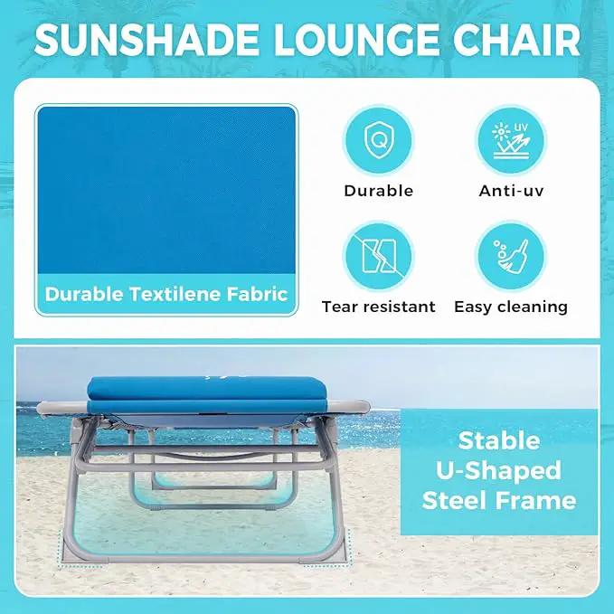 #WEJOY Folding Lounge Chair with Canopy Shade, Portable Adjustable 5-Position Patio Chaise Lounger with Pillow & Storage Pocket for Lay Flat Outdoor Lawn Backyard Beach Camping Pool Tanning (Blue) by GreenHaven Gardens