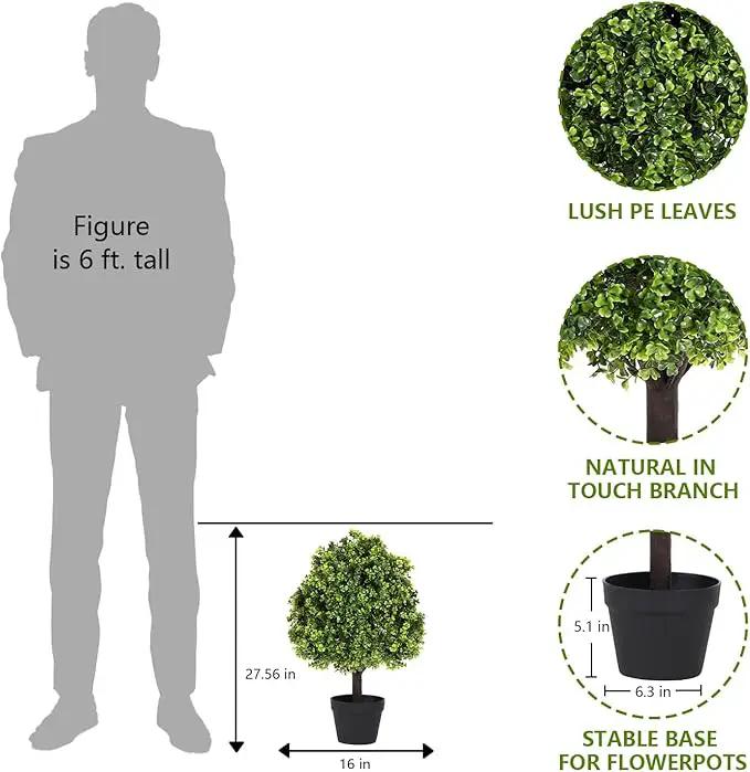 27“ Realistic Artificial Boxwood Topiary Trees Set of 2, Faux Boxwood Plants Outdoor UV-Resistant, No Maintenance Curb Appeal Fake Evergreen Bushes & Shrubs for Front Porch Outside Planter Decor by GreenHaven Gardens