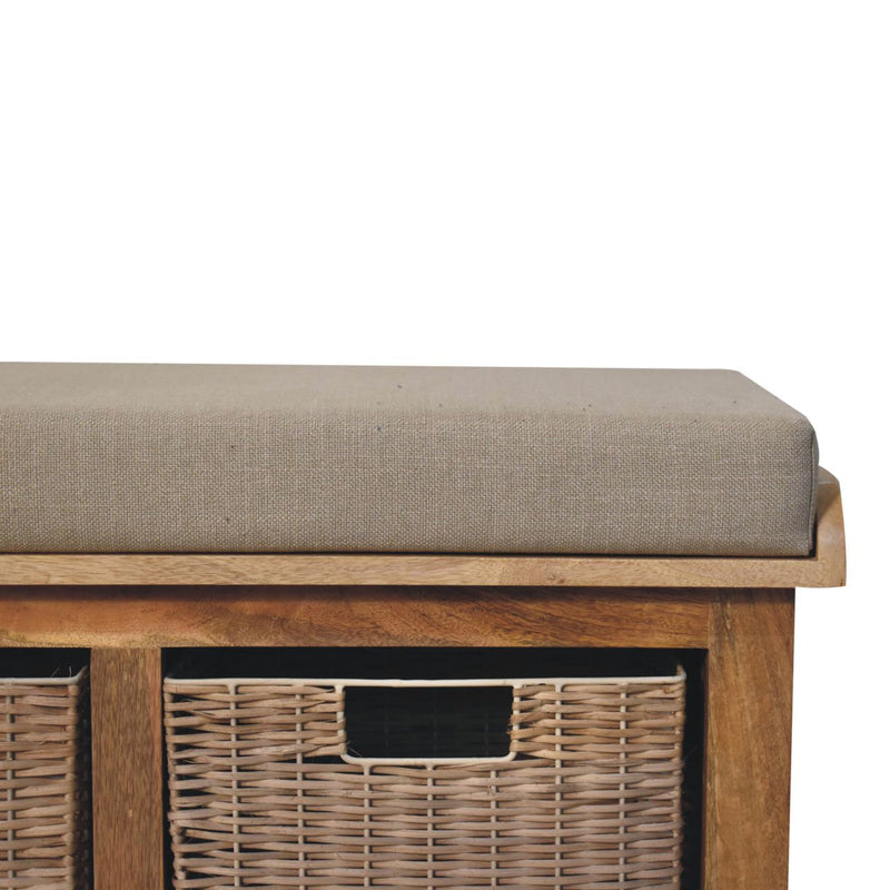 Rattan Basket Linen Bench - Brown by HouseOfZazla