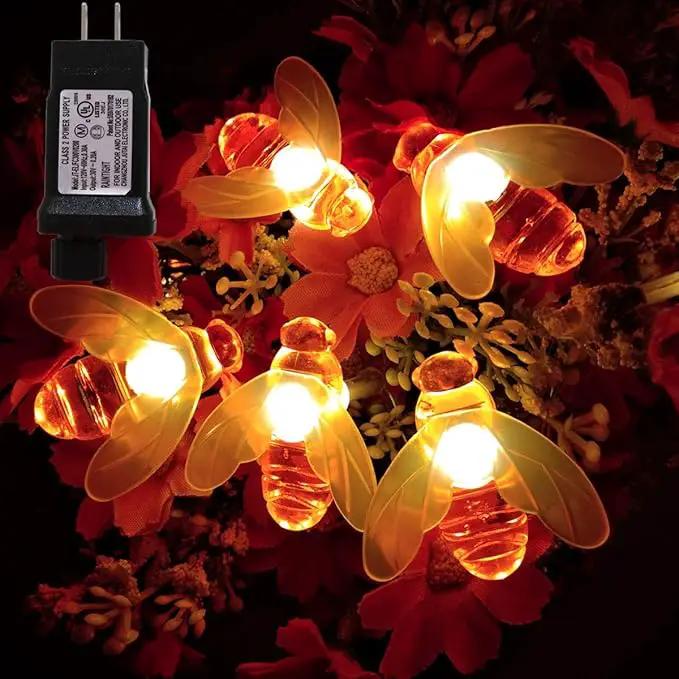 Plug-in Bee String Lights, 33Ft 100 Led Bee Shape Fairy Lights 8 Modes for Garden, Patio, Lawn Decoration (Warm White) by GreenHaven Gardens