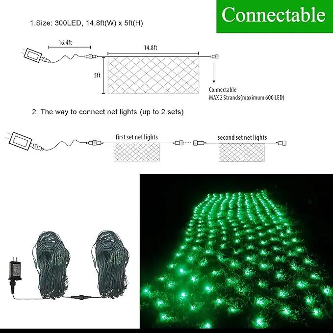 Green Net Outdoor Mesh Lights for St Patrick's Day, 14.8ft x 5ft 300 LED String Lights, 8 Modes Connectable Fairy Mesh for Christmas, Bushes, Tree, Party, Garden Decor by GreenHaven Gardens