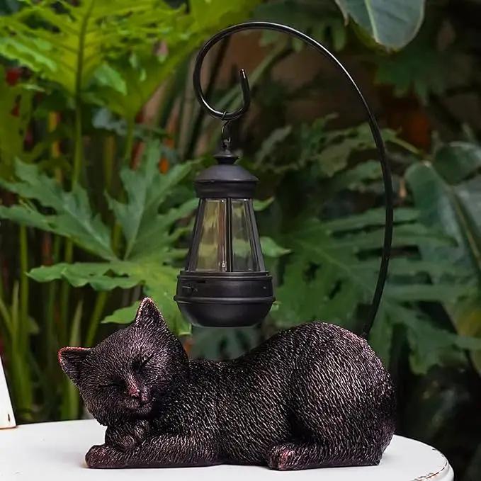 Solar Garden Statue Cat Figurine with Solar Light- Cat Statues Garden Art with Solar Lantern, Loving Cat for Patio,Balcony,Yard, Lawn, Porch-Unique Housewarming Gift for Garden Mom Grandma by GreenHaven Gardens