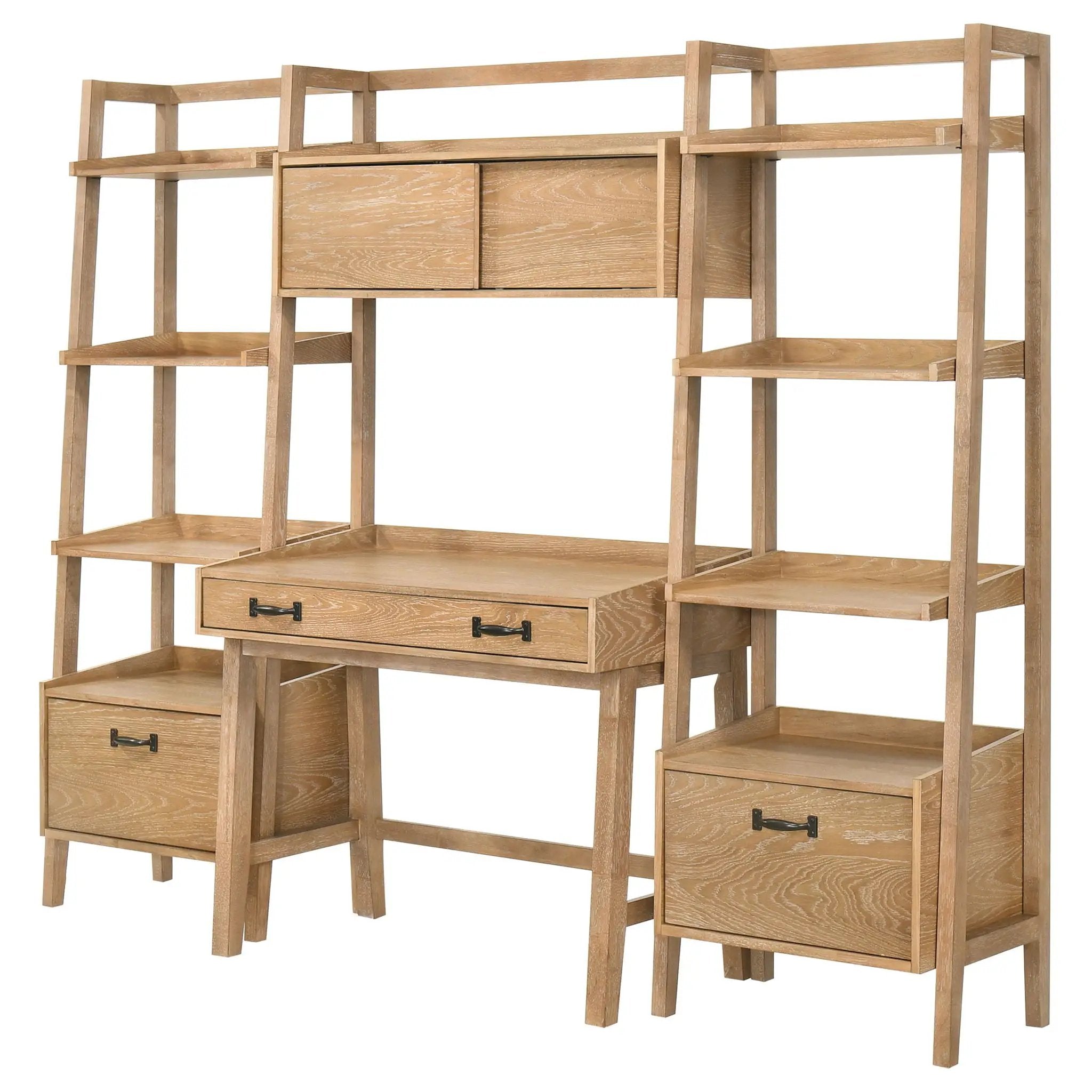 Fabian 4-piece Computer Desk and Bookshelf Set Distressed Light Brown by Unique Piece Furniture