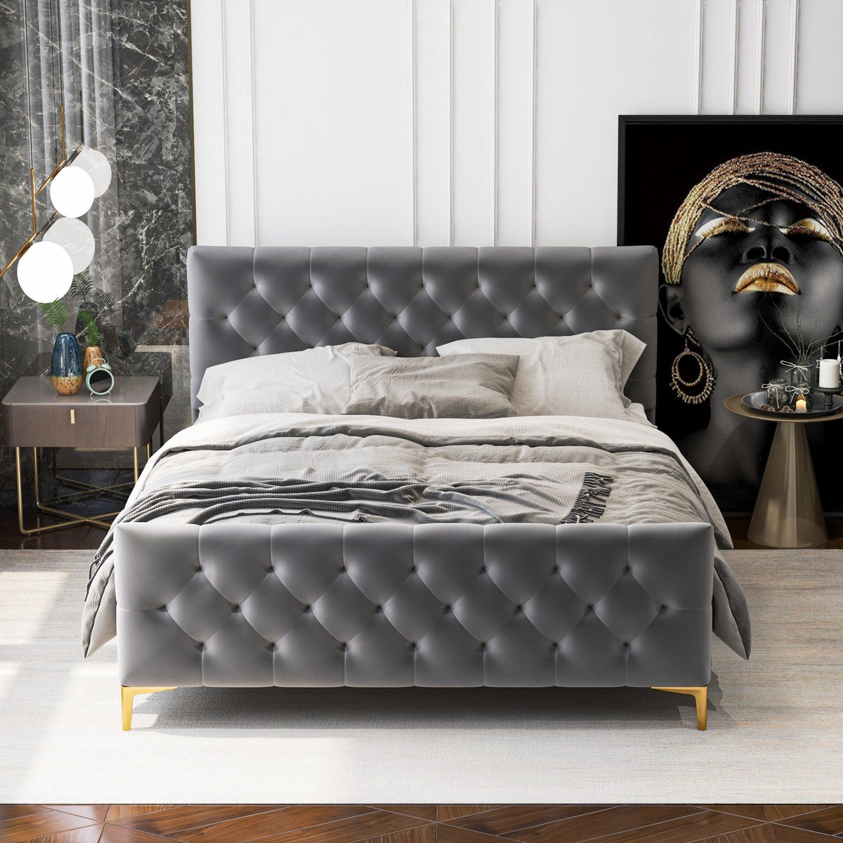 Elegant Design Upholstered Bed with Solid Wood Frame - Dark Gray, photo 9 of 12
