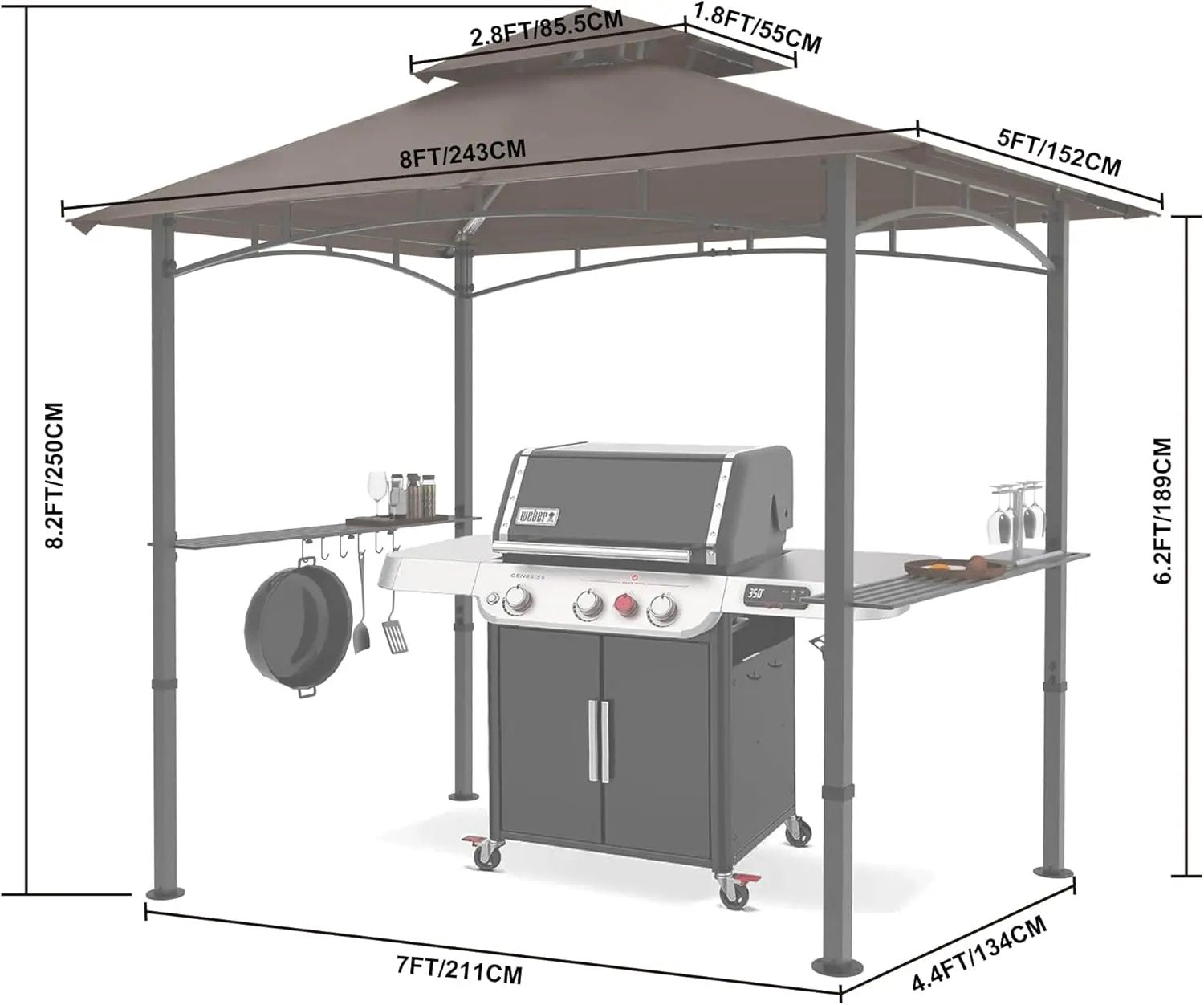 MASTERCANOPY 8 x 5 Grill Gazebo Outdoor BBQ Gazebo Canopy with 2 LED Lights (Brown) by GreenHaven Gardens