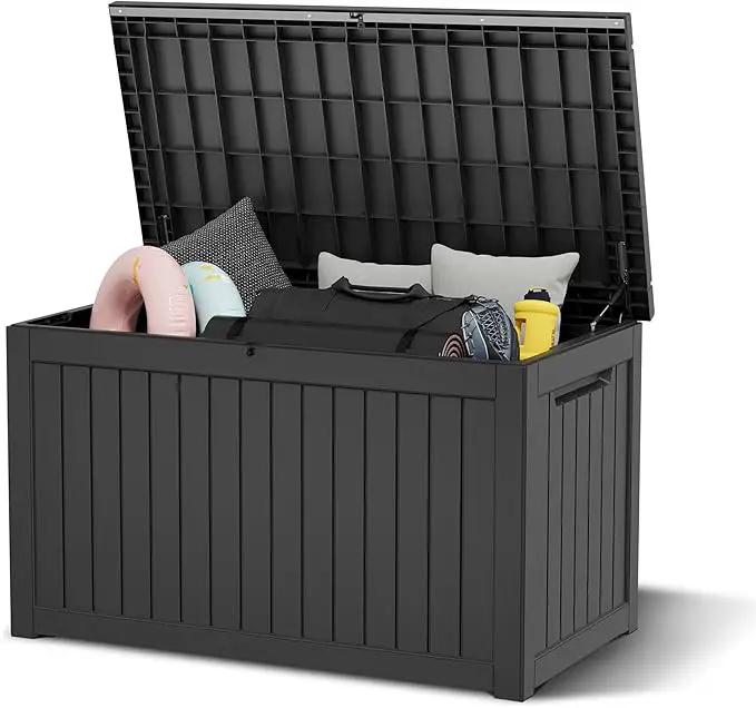 NUNU LAB 230 Gallon Large Resin Deck Box, Waterproof Outdoor Storage Box, Lockable Storage Bin for Patio Furniture, Garden Tools, Pool Accessories, UV-Resistant & All-Weather, Black by GreenHaven Gardens