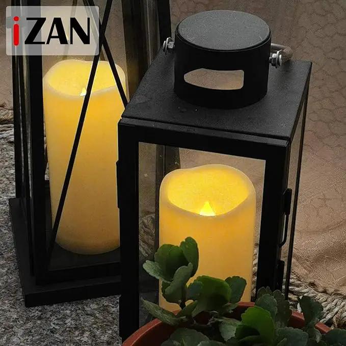 iZAN 1 PCS Outdoor Flameless LED Pillar Candle with Remote & Timer - Long Lasting Waterproof Flickering Battery Operated Electric Candle for Christmas Lantern Party Wedding Decoration 3"x7" by GreenHaven Gardens