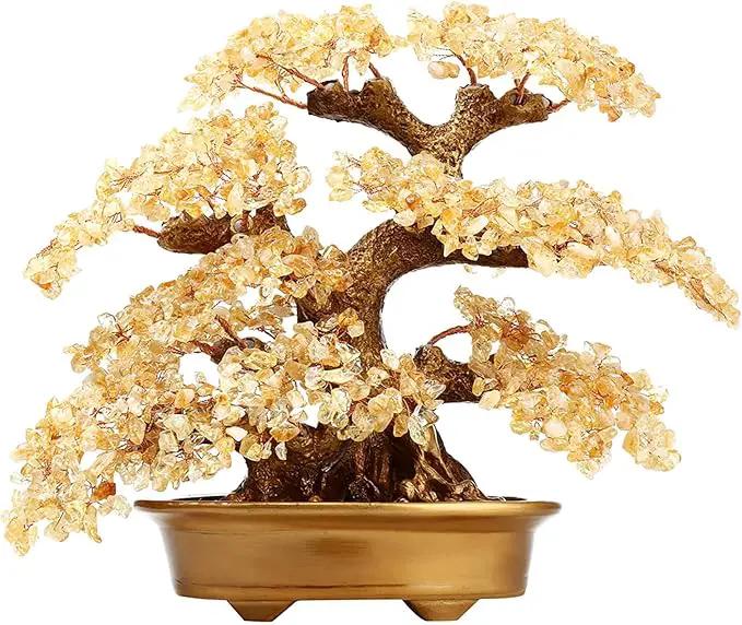 Feng Shui Money Tree Large Pine Tree Style Crystal Quartz Lucky Tree Gem Tree for Office Home Feng Shui Decoration for Wealth/Fortune and Luck (Yellow) by GreenHaven Gardens