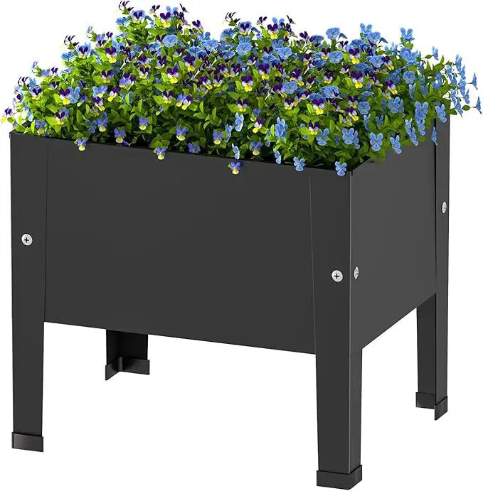 aboxoo 14 inch Black Planter Raised Beds with Legs Outdoor Small Metal Planter Box Elevated Garden Bed for Vegetables Flower Herb Patio by GreenHaven Gardens