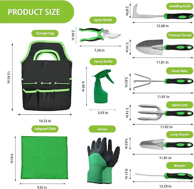 11Pcs Heavy Duty Gardening Tool Set, Shovel Stainless Steel with Non-Slip Rubber Grip, Canvas Storage Bag for Women Gardeners Pruning Shears Plant Care Weeding Tools by GreenHaven Gardens