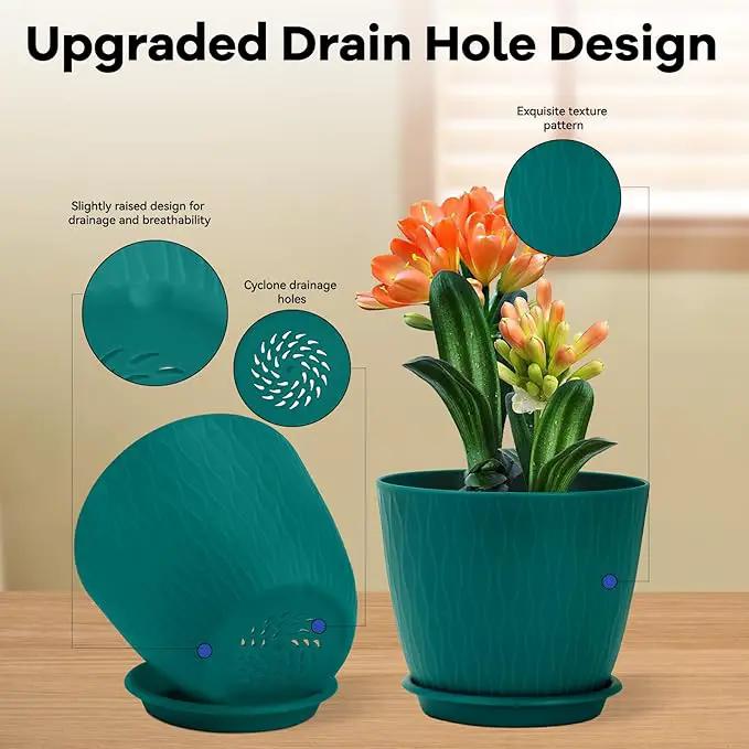 Plant Pots – 6 Inch Planters with Drainage Holes and Saucers, Flower Pots for Indoor and Outdoor Plants, Nursery Planting Pots (Pack of 5, Teal) by GreenHaven Gardens