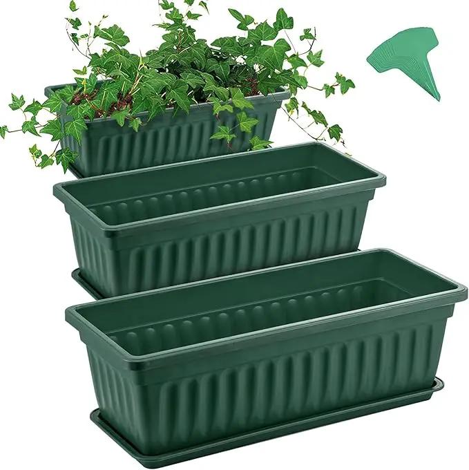 GROWNEER 3 Packs 17 Inches Green Flower Window Box Plastic Vegetable Planters Long Pots with 15 Pcs Plant Labels for Outdoor Indoor Windowsill Patio Garden Home Decor Porch by GreenHaven Gardens