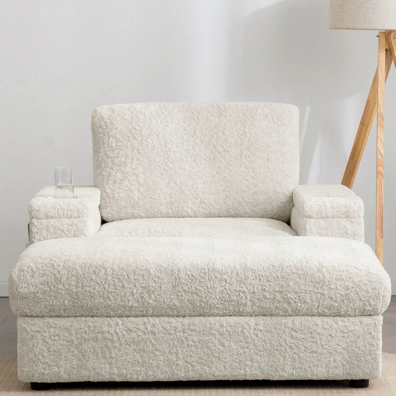 Oversized Chaise Lounge Indoor Rabbit Fur Sofa Bed With Storage Ottoman And Armrests Cup Holders With Deep Seat by Unique Piece Furniture
