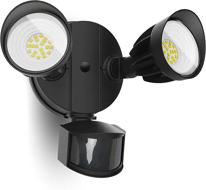 UME LED Security Light Motion Sensor Outdoor Lights, 27W 3000LM, 5000K, IP65 Waterproof, Dusk to Dawn, 2 Head Motion Detector Flood Light for Outside, Garage, Yard (Black)