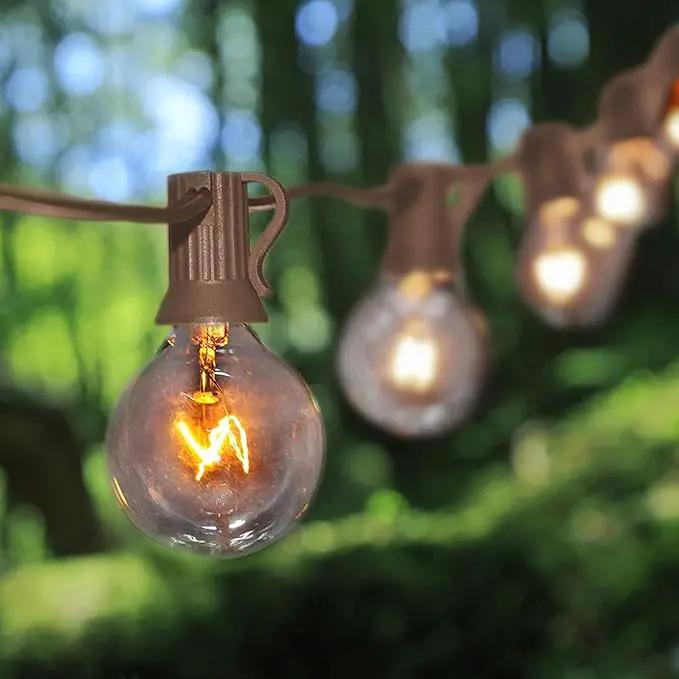 GOOTHY Outdoor String Lights, 25FT Hanging Patio Lights String with 27 G40 Clear Globe Bulbs (2 Spare), Connectable Globe String Lights for Indoor Outdoor Garden Commercial Decor, C7/E12 Base - Brown by GreenHaven Gardens