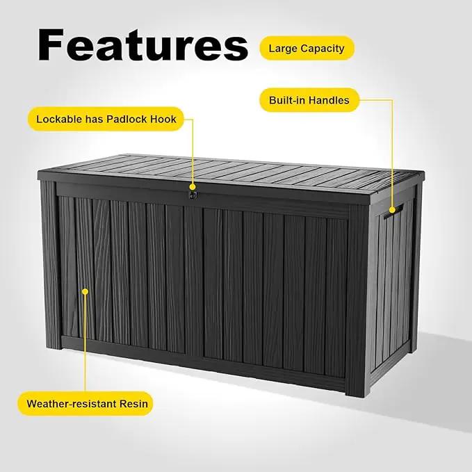 DRATO 150 Gallon Outdoor Storage Box, Large Waterproof Deck Box, Lockable Resin Storage Container with Reinforced Support for Patio Cushions, Garden Tools, UV-Resistant Outdoor Chest（Black） by GreenHaven Gardens