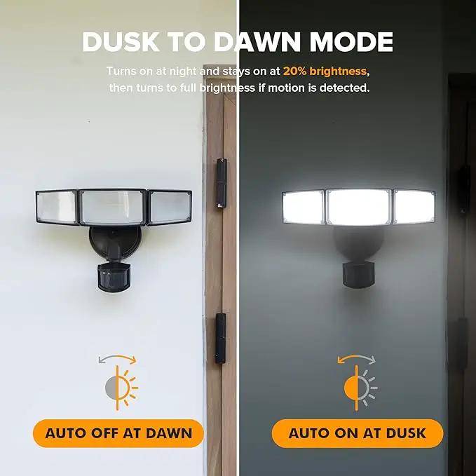 LUTEC 72W 7500LM LED Security Lights Motion Sensor Light Outdoor, 5000K Daylight, IP65 Waterproof, Dusk to Dawn, 3-Head Motion Detected Flood Light for Garage, Yard, Porch(Black) by GreenHaven Gardens