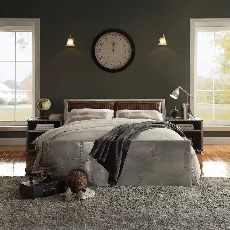Brancaster - Queen Bed - Retro Brown Top Grain Leather & Aluminum by Unique Piece Furniture