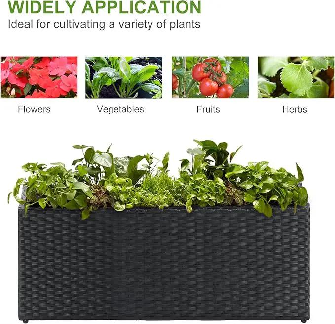 LEWIS&WAYNE Large Rectangular Block Planter Box Handmade Wicker Tall Planters for Outdoor Plants with Removable Liners Modern Planter for Indoor Outdoor Patio Deck - Black, 36''x12''x16'' by GreenHaven Gardens