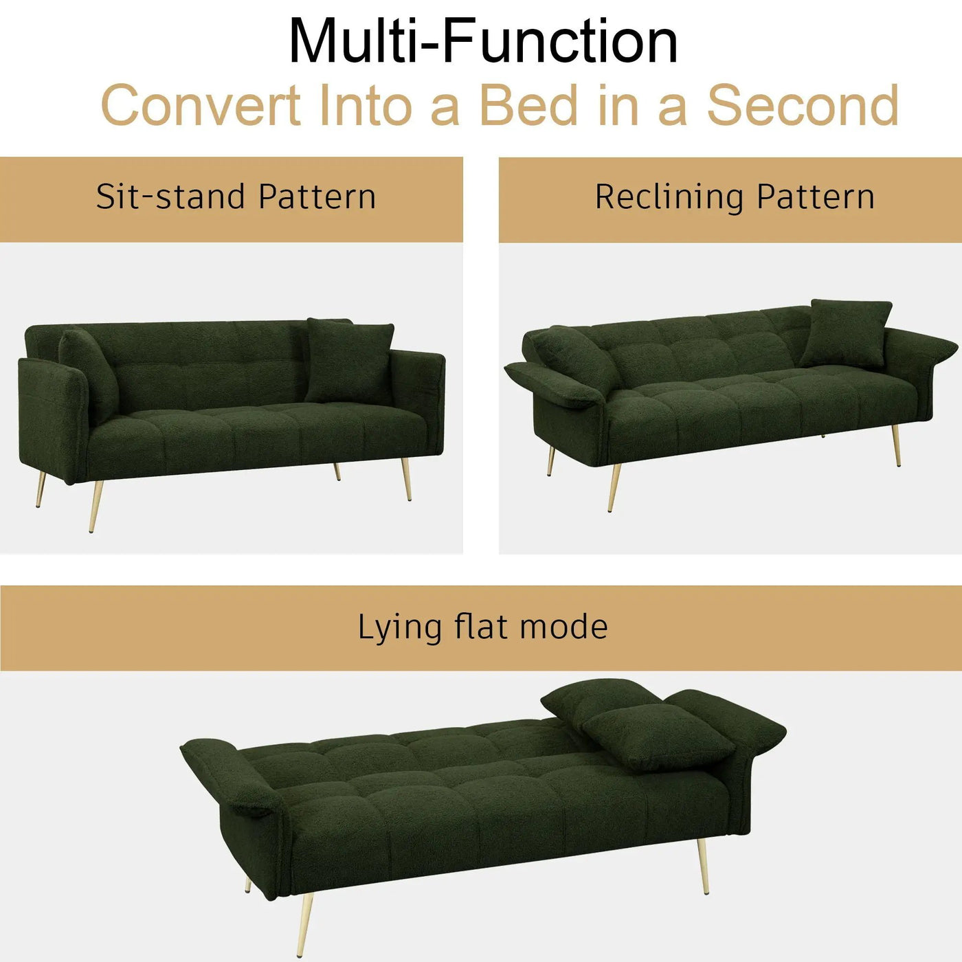 Convertible Double Futon Sofa Bed With Folding Armrests For Living Rooms by HouseOfZazla