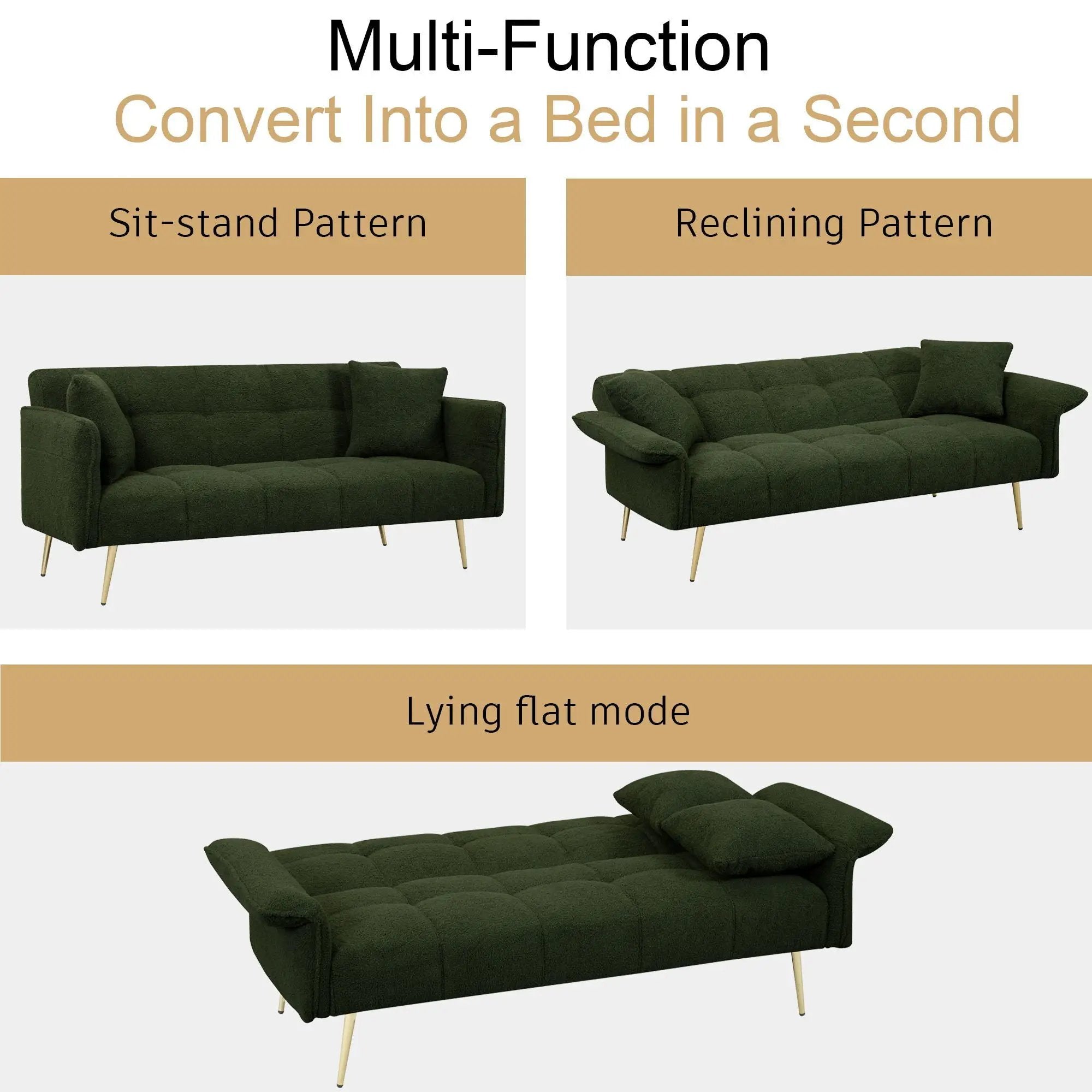 Convertible Double Futon Sofa Bed With Folding Armrests For Living Rooms by HouseOfZazla