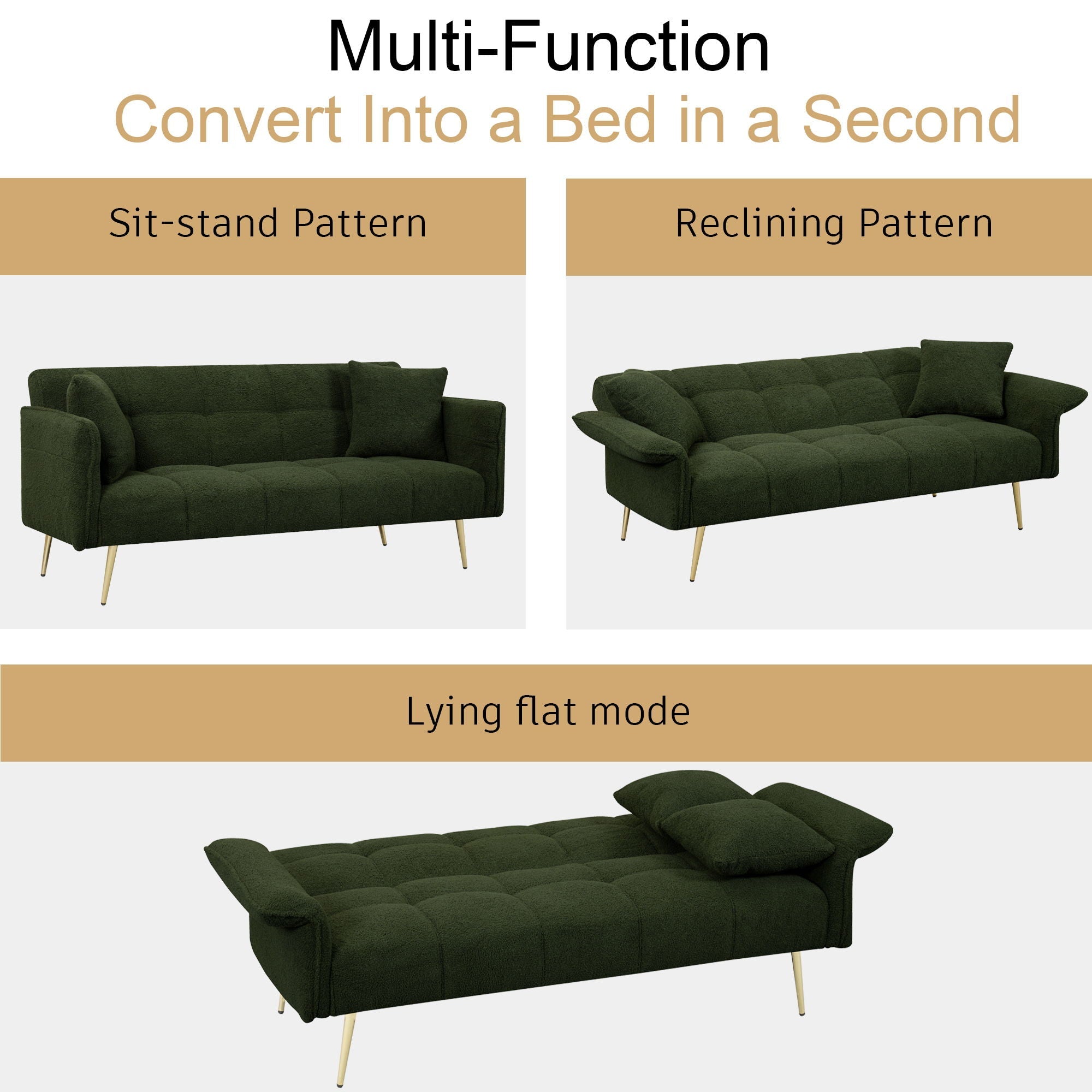 Convertible Double Futon Sofa Bed With Folding Armrests For Living Rooms by Unique Piece Furniture