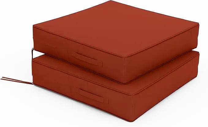 Patio Chair Cushions 24 X 24 X 5 Inch Waterproof Outdoor Seat Cushions for Patio Furniture, Outdoor Sofa Couch Pads with Ties & Handle, Set of 2, Terra Red by GreenHaven Gardens