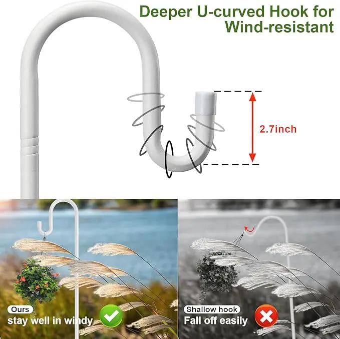Hummingbird Feeder Pole for Outdoors - Heavy Duty Bird Feeder Stand with Adjustable Stake,62" Rustproof Shepards Poles with Hangers Holder for Birdfeeder,Wind Chimes,Lanterns,Wreaths,White by GreenHaven Gardens