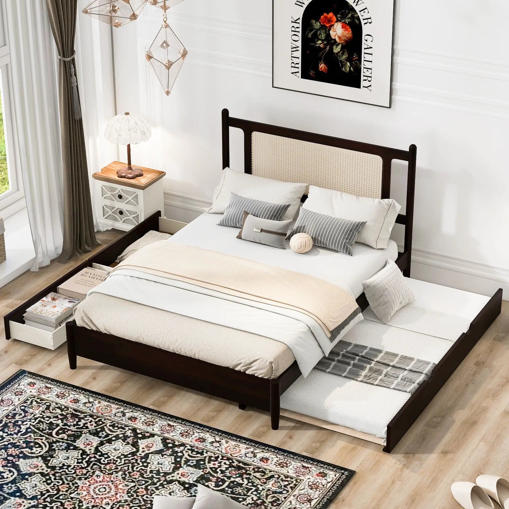 Platform Bed With 2 Big Drawers & Trundle by Unique Piece Furniture