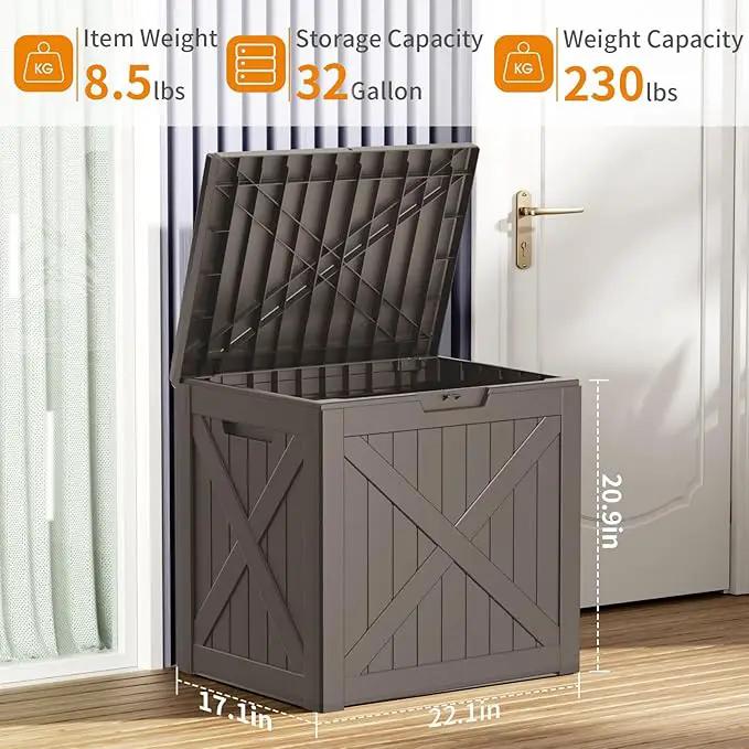 32 Gallon Resin Deck Box, Lockable Outdoor Storage Box for Patio Cushions Storage Furniture,Garden Tools, Pool Supplies, Weatherproof and UV Resistant (Grey X) by GreenHaven Gardens