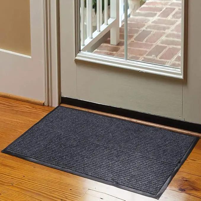 Fani Heavy Duty Large Grey Striped Floor Door Mat - Waterproof Low Profile Home Rug with Anti-Skid Rubber Back (Gray, 23" x 35") by GreenHaven Gardens