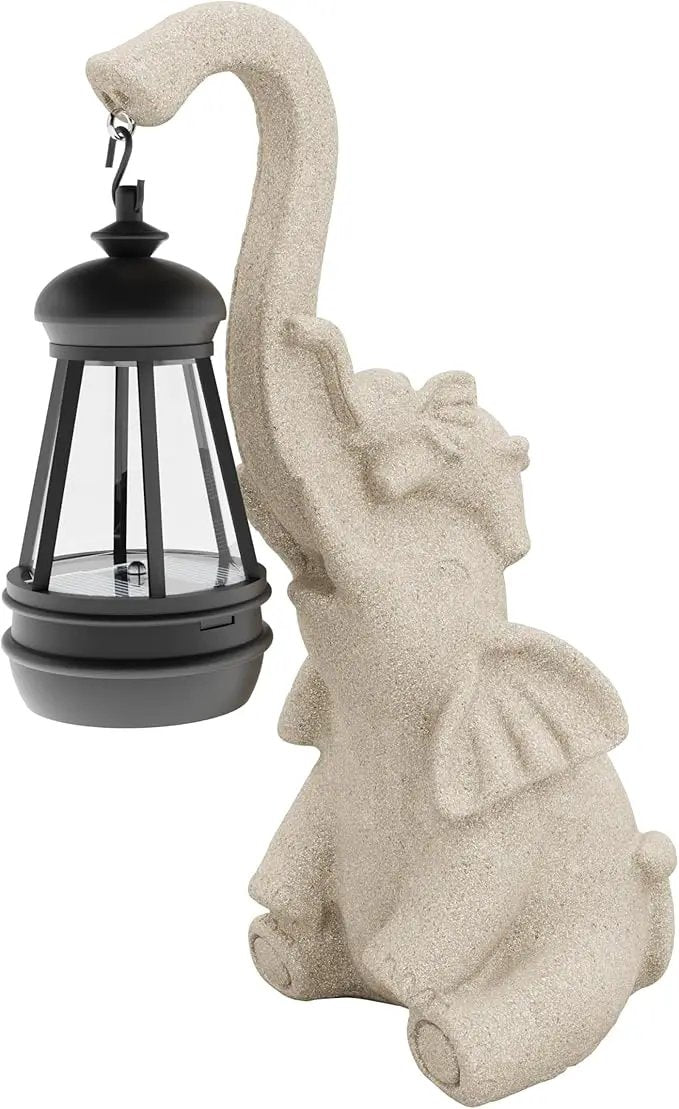 Solar Powered Outdoor Figurine Lights, 10 Inch Waterproof Animal Elephant Statue Light, Suitable for Decorations for Patio, Balcony, Lawn, Courtyard, Etc. (Trunk) by GreenHaven Gardens