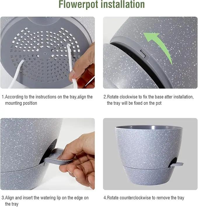 Big Self Watering Pots 12/10/9 inch, Planter, Plant Pots with Mesh Drainage Holes for Indoor Outdoor Garden Plants, Plastic Flower Pots with Removable Deep Reservoir, Speckled Grey by GreenHaven Gardens