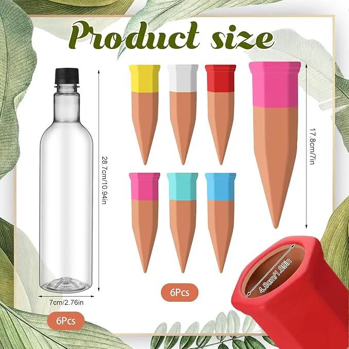 6 Sets Plant Watering Devices Include Terracotta Self Watering Spikes and 26 oz Plastic Bottles, Slow Release Vacation Insert Automatic Plant Waterer Device (Clear and Mixed Color) by GreenHaven Gardens