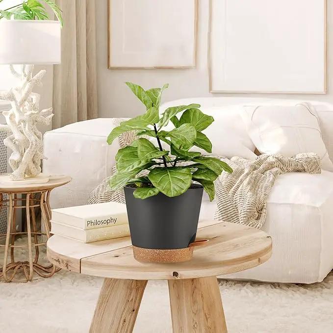 Self Watering Planters Plant Pots Indoor Flower Planting PotsP For Houseplants, African Violet, Flowers, Succulent,Cactus Outdoor Plant Pots with Drainage Holes Black Pots Gift Idea For Lazy people by GreenHaven Gardens