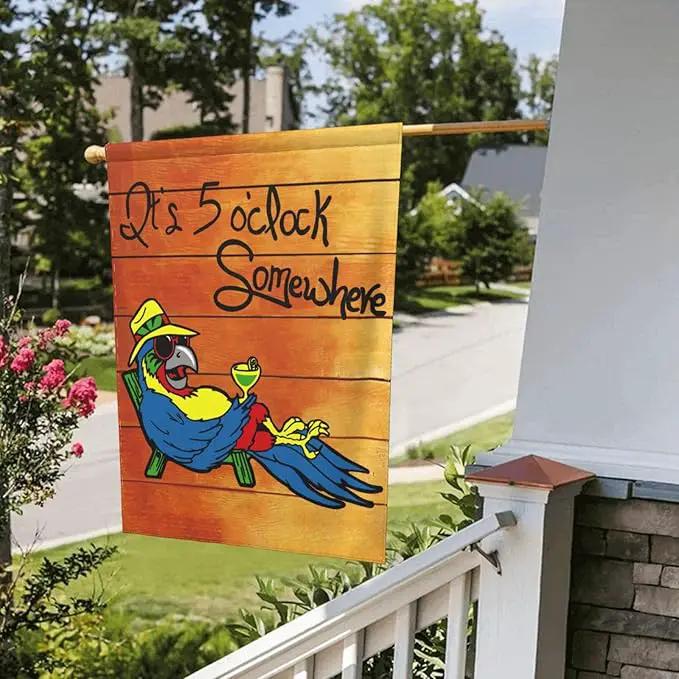 It's 5 O'Clock Somewhere Garden Flag 28x40 Inch Outdoor Decoration Banner Spring Summer Tropical Beach House Flags Yard Farmhouse Garden Deco Indoor Sign, Colour 1 by GreenHaven Gardens
