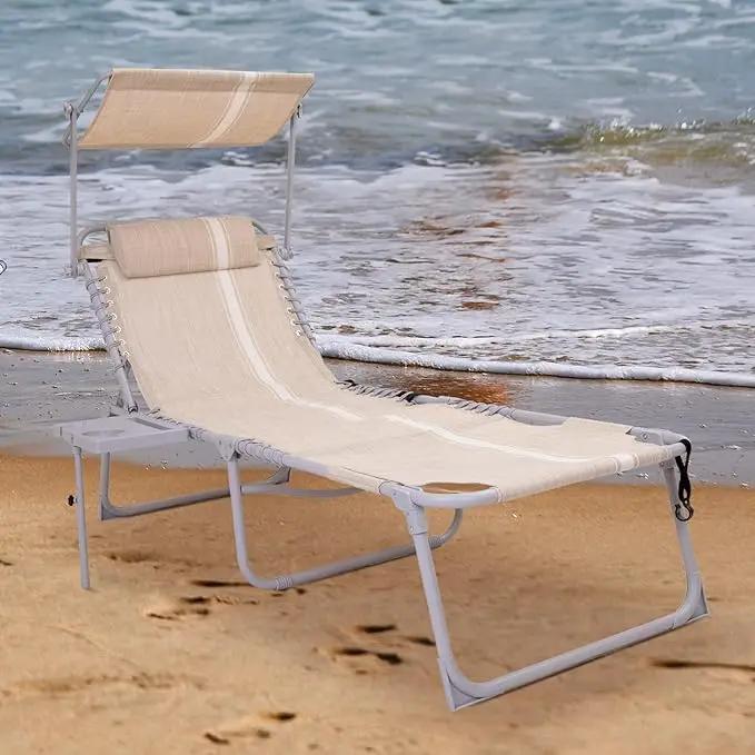 #WEJOY 4 in 1 Tanning Chair with Face Hole & Canopy & Side Table, 5 Positions Adjustable Folding Waterproof Facedown Chaise Lounge with Pillow Quick Dry for Beach Pool Outdoor Camping Patio (Khaki) by GreenHaven Gardens