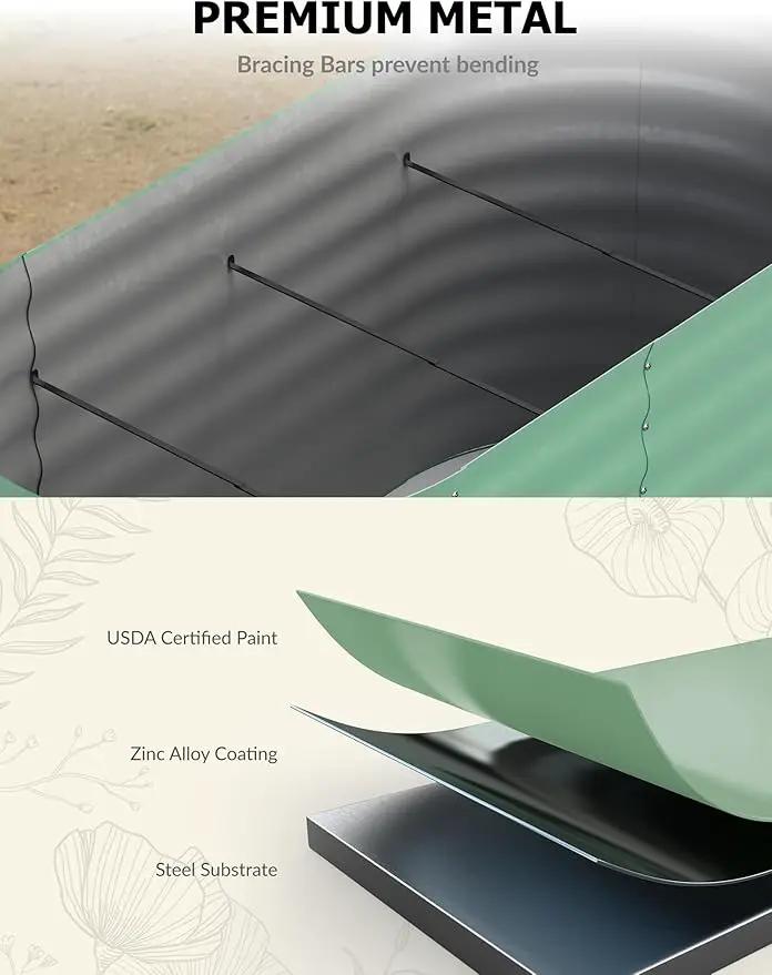 8x4x1.5 ft Raised Garden Bed,Galvanized Raised Planter Boxes Outdoor with Easy Assembly, Large Garden Bed for Vegetables, Fruits, Flower,Raised Garden Bed,Green by GreenHaven Gardens