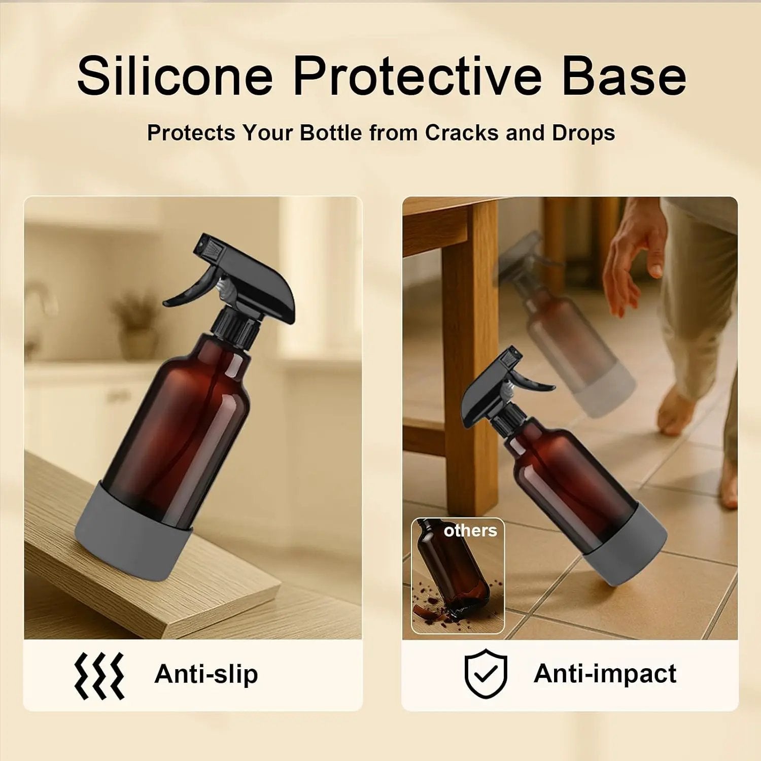 Glass Spray Bottles with Silicone Sleeve 16.9oz 2 Pack Empty Spray Bottle for Hair Mist/Stream Spraying for Cleaning Solutions, Plants, Essential Oils (Brown-grey&white) by GreenHaven Gardens